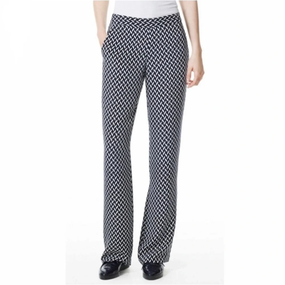 Theory Mitrana Blue & White Chevron Print Silk Trouser Pants size 6